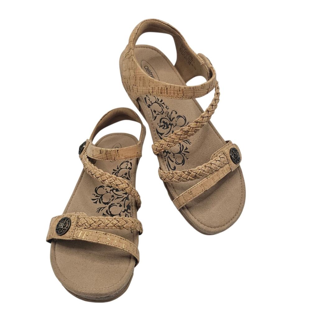 Aetrex Jillian Braided Sandals Cork NWOT Comfort Orthotic Arch Support Size 8.5